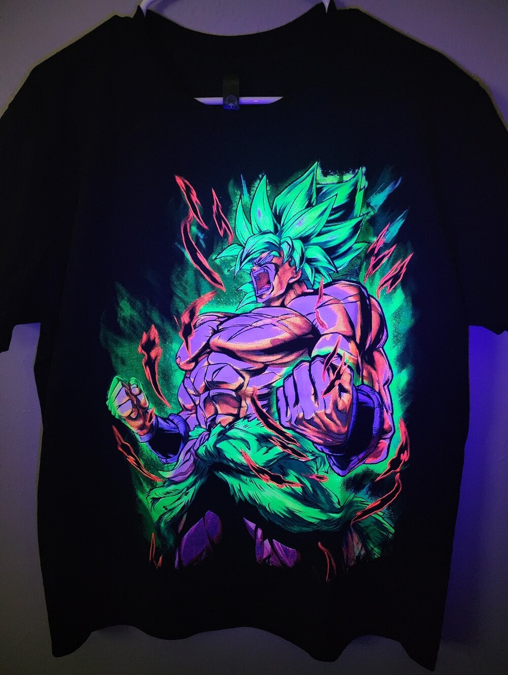 Dragon Ball Z Broly Inspired Men's Black UV Graphic T-Shirt Green Anime Warrior - Picture 7 of 8